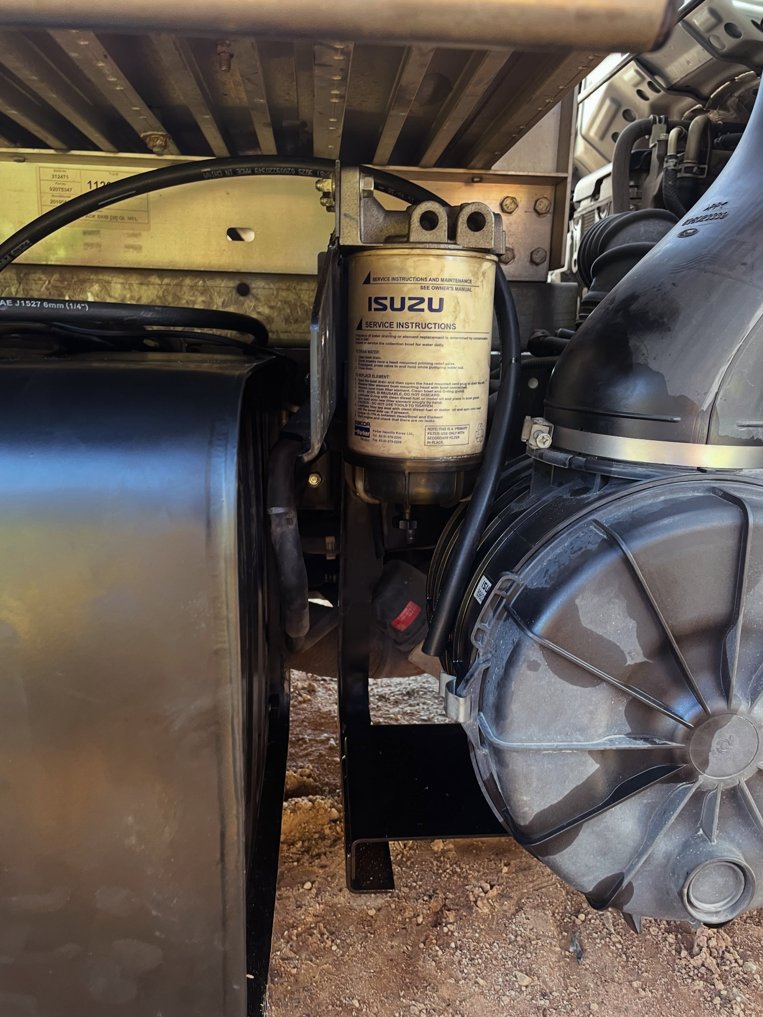 Custom secondary fuel filter lines and water separator plumbing